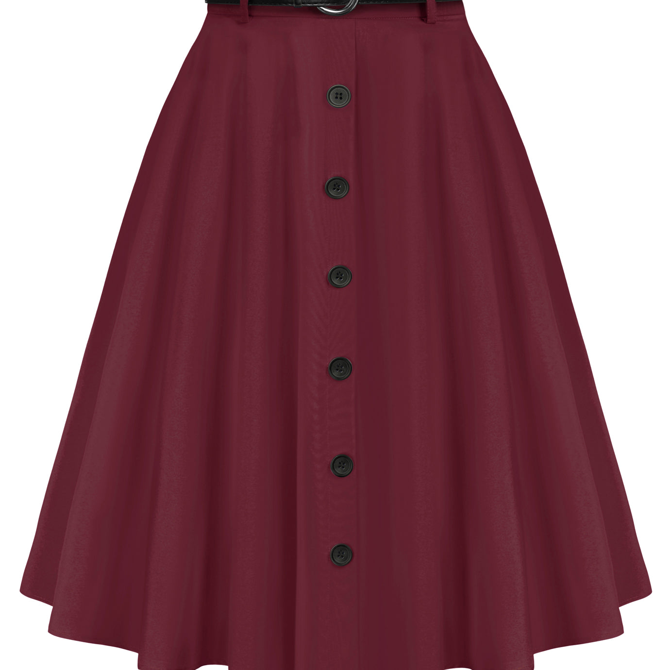 belle poque Swing Skirt with Belt Elastic High Waist Buttons Decorated Skirt Wine red