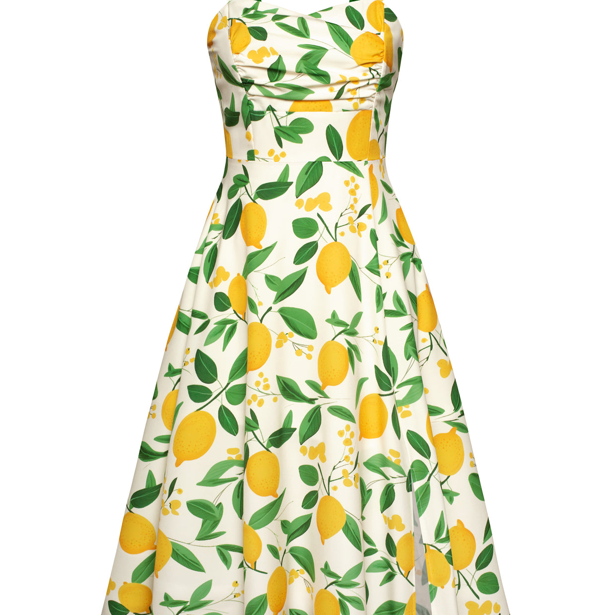belle poque Vintage 1950s Cocktail Dress Ruched Slit A Line Swing Dress with Pockets Lemon