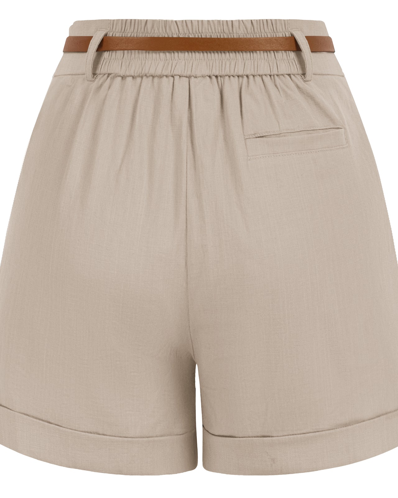 belle poque Elastic Waist Fold-up Leg Opening Cotton Shorts with Belt