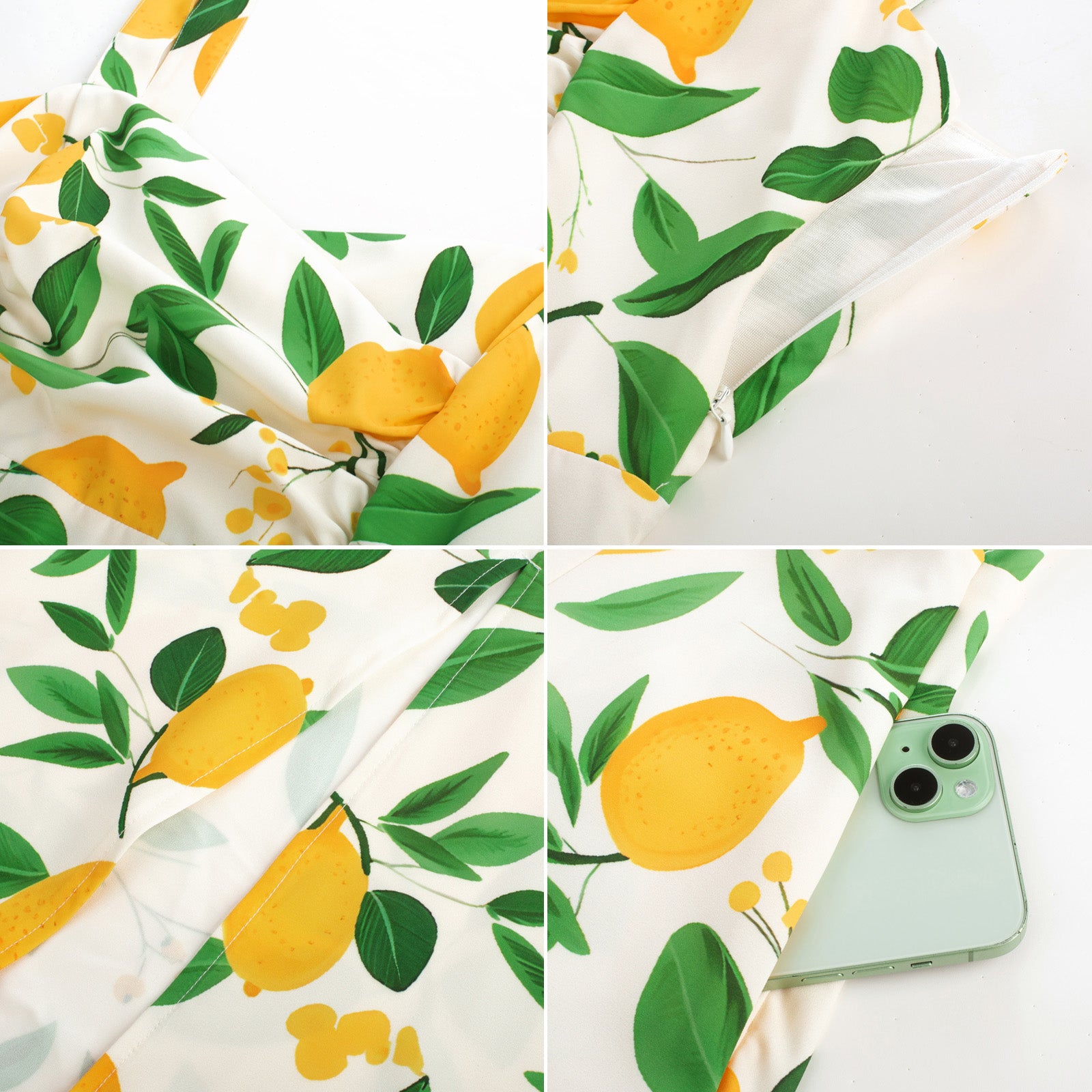 belle poque Vintage Strawberry Patterns Cocktail Dress Sleeveless Spaghetti Strap Ruched Slit A Line Swing Dress with Pockets