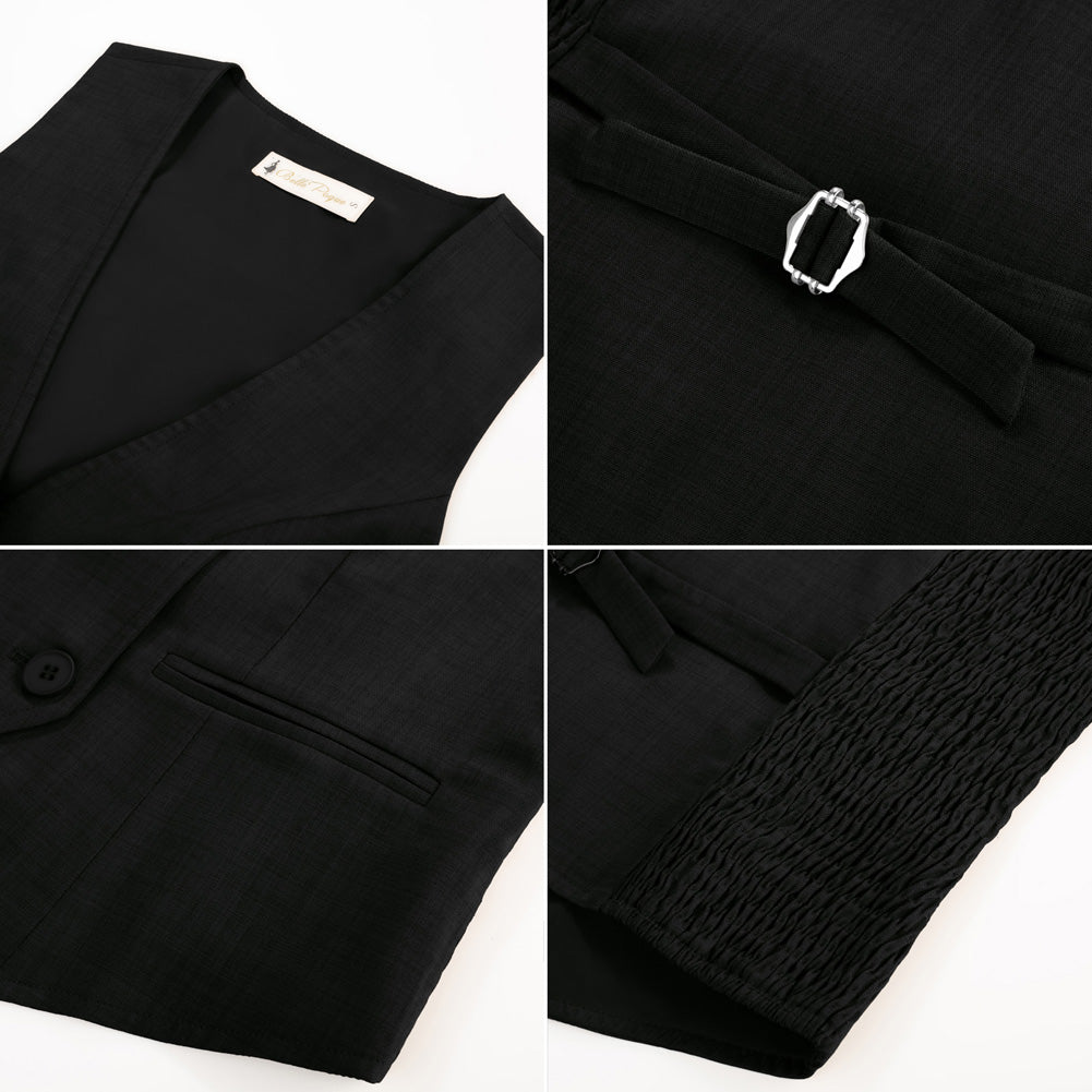 belle poque Women Double Breasted Vest Coat V-Neck Handkerchief Hem Business Waistcoat