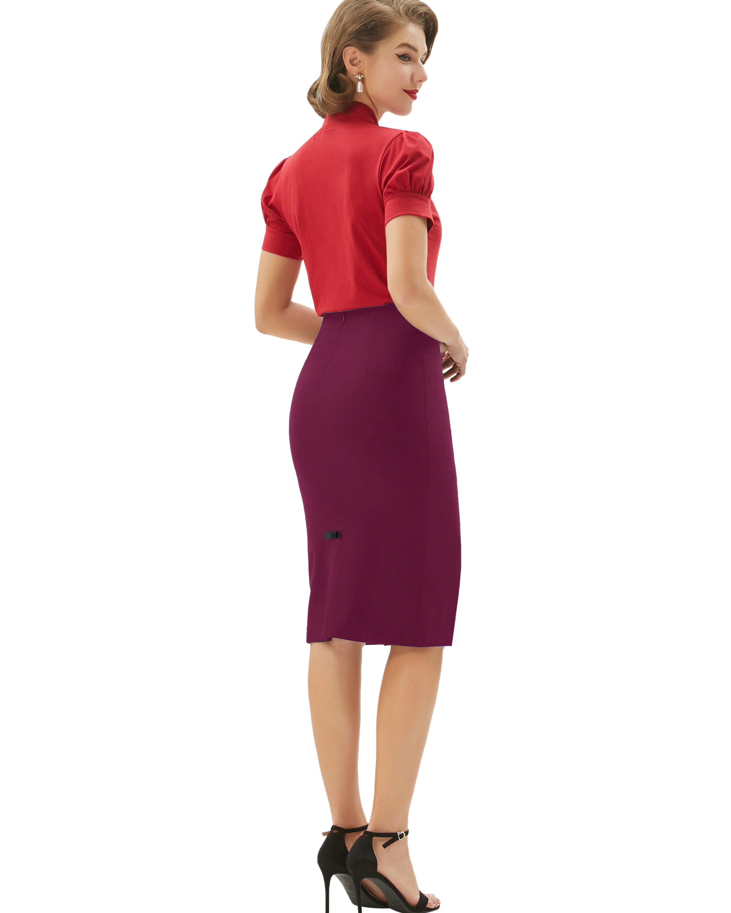 belle poque Vintage Bow-Knot Decorated Hips-Wrapped Bodycon Pencil Skirt