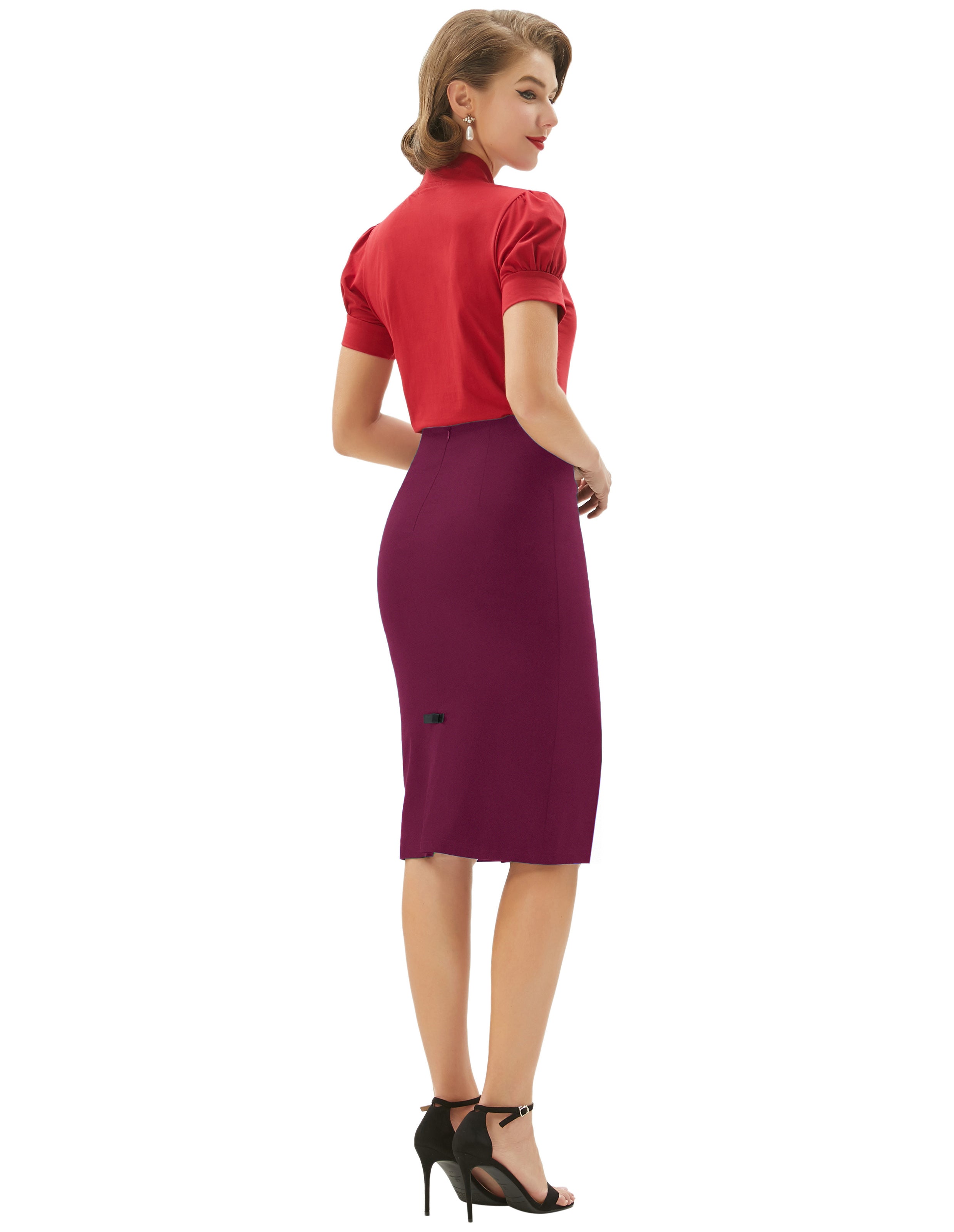 belle poque Vintage Bow-Knot Decorated Hips-Wrapped Bodycon Pencil Skirt