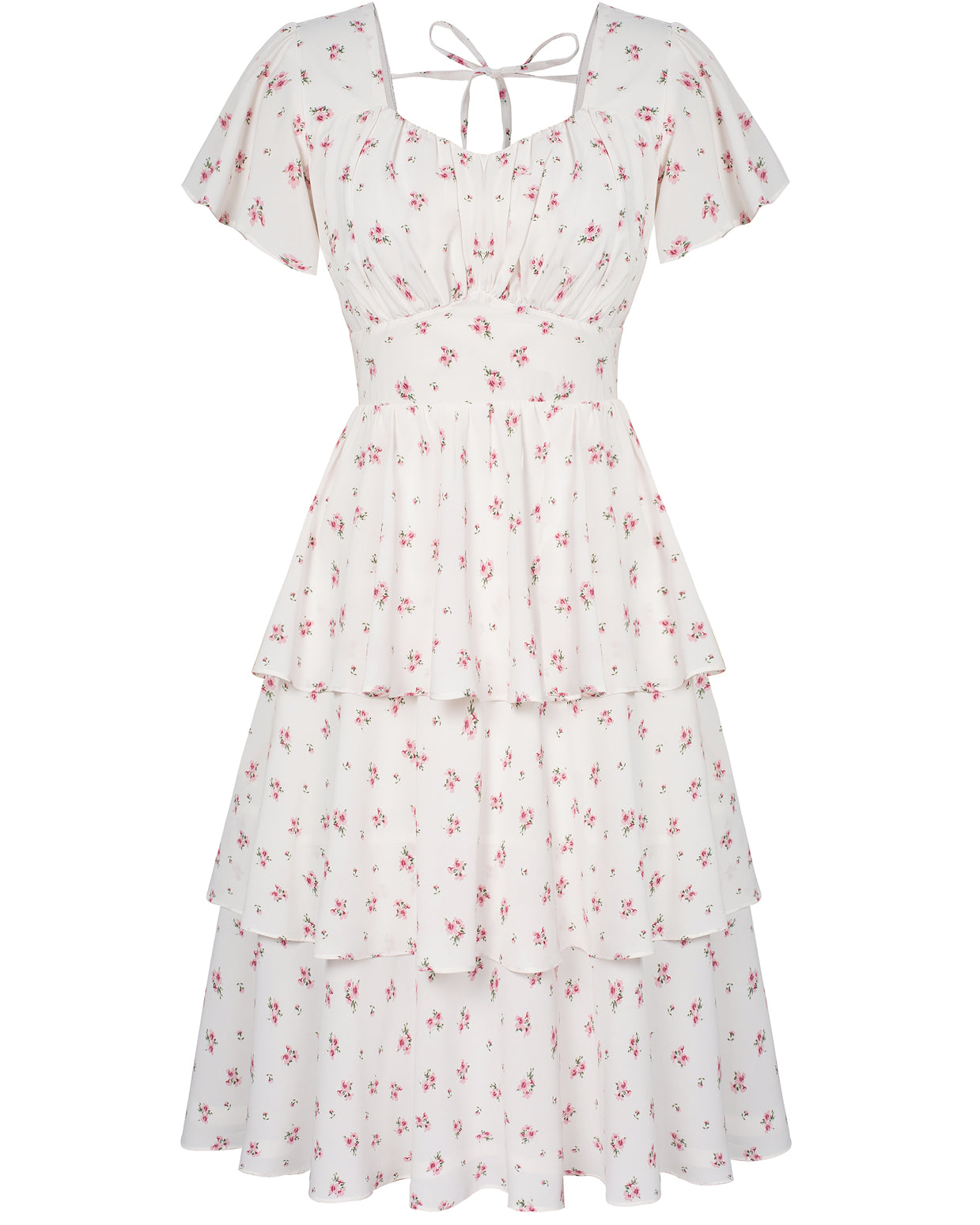 belle poque Floral Print Tiered Ruffle Dress 2026 Summer Vintage A-line Swing Midi Dress