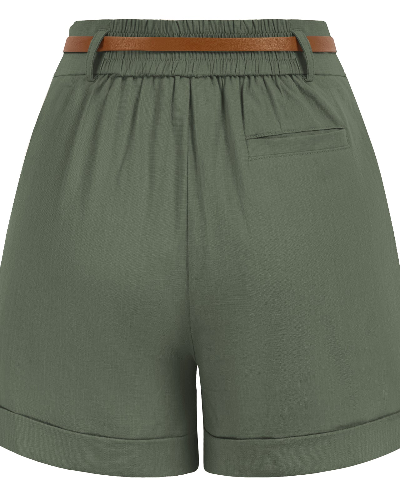 belle poque Elastic Waist Fold-up Leg Opening Cotton Shorts with Belt