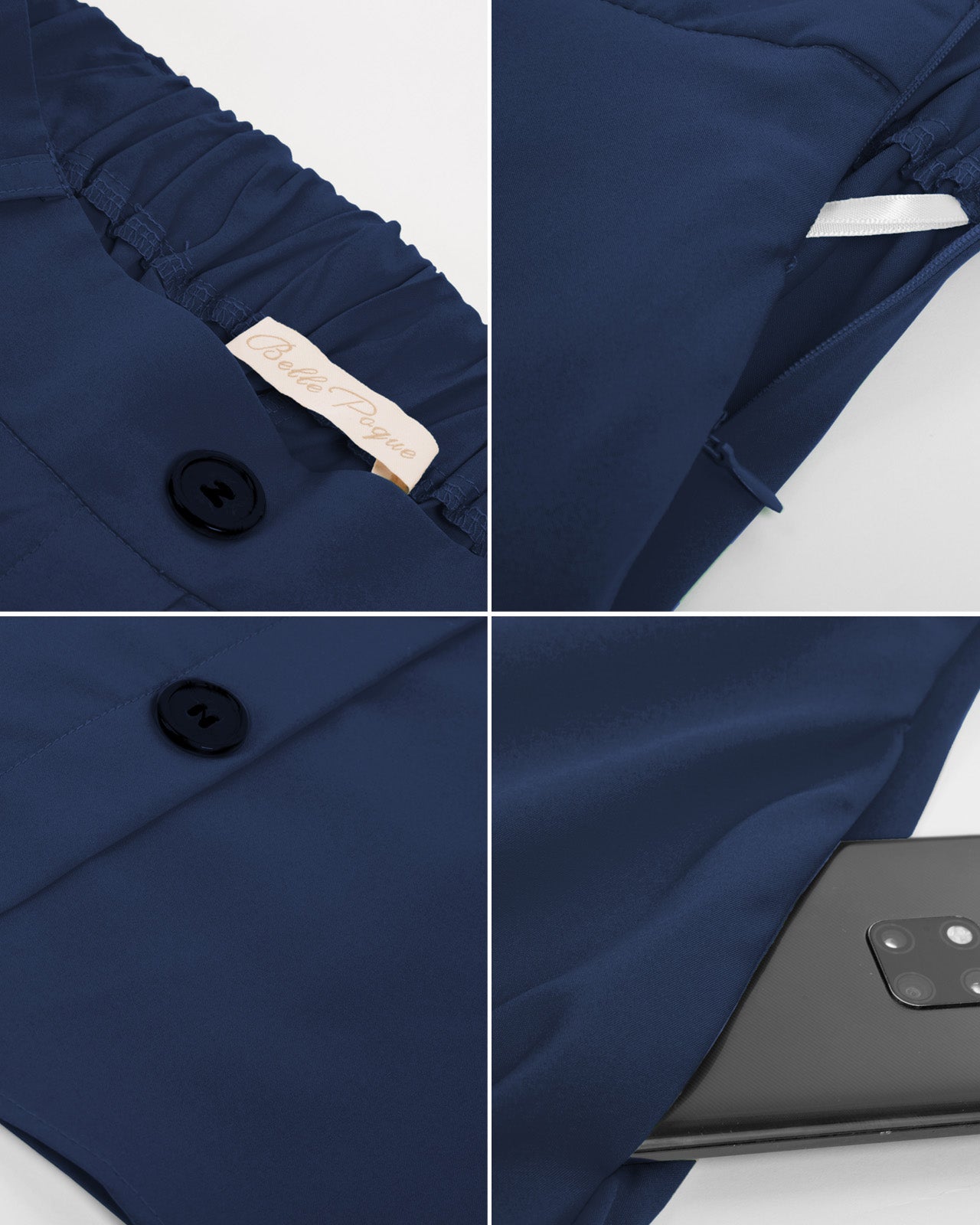 belle poque Swing Skirt with Belt Elastic High Waist Buttons Decorated Skirt