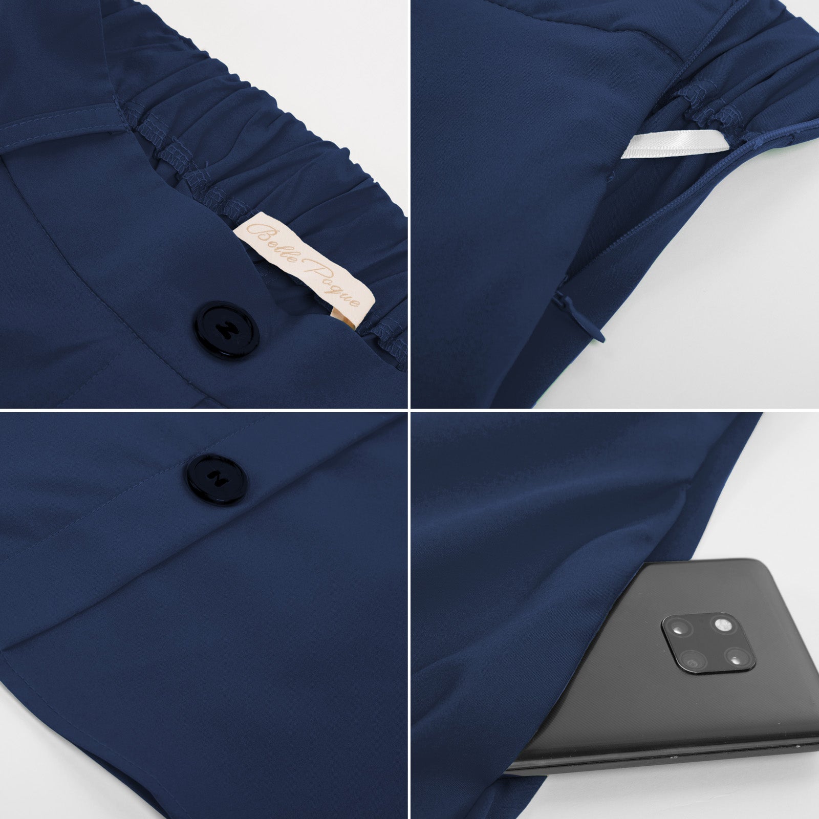 belle poque Swing Skirt with Belt Elastic High Waist Buttons Decorated Skirt