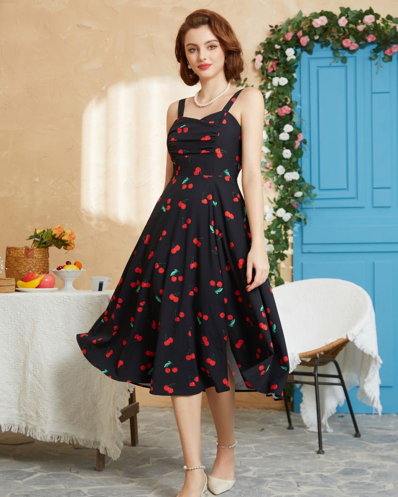 belle poque Vintage 1950s Cocktail Dress Ruched Slit A Line Swing Dress with Pockets
