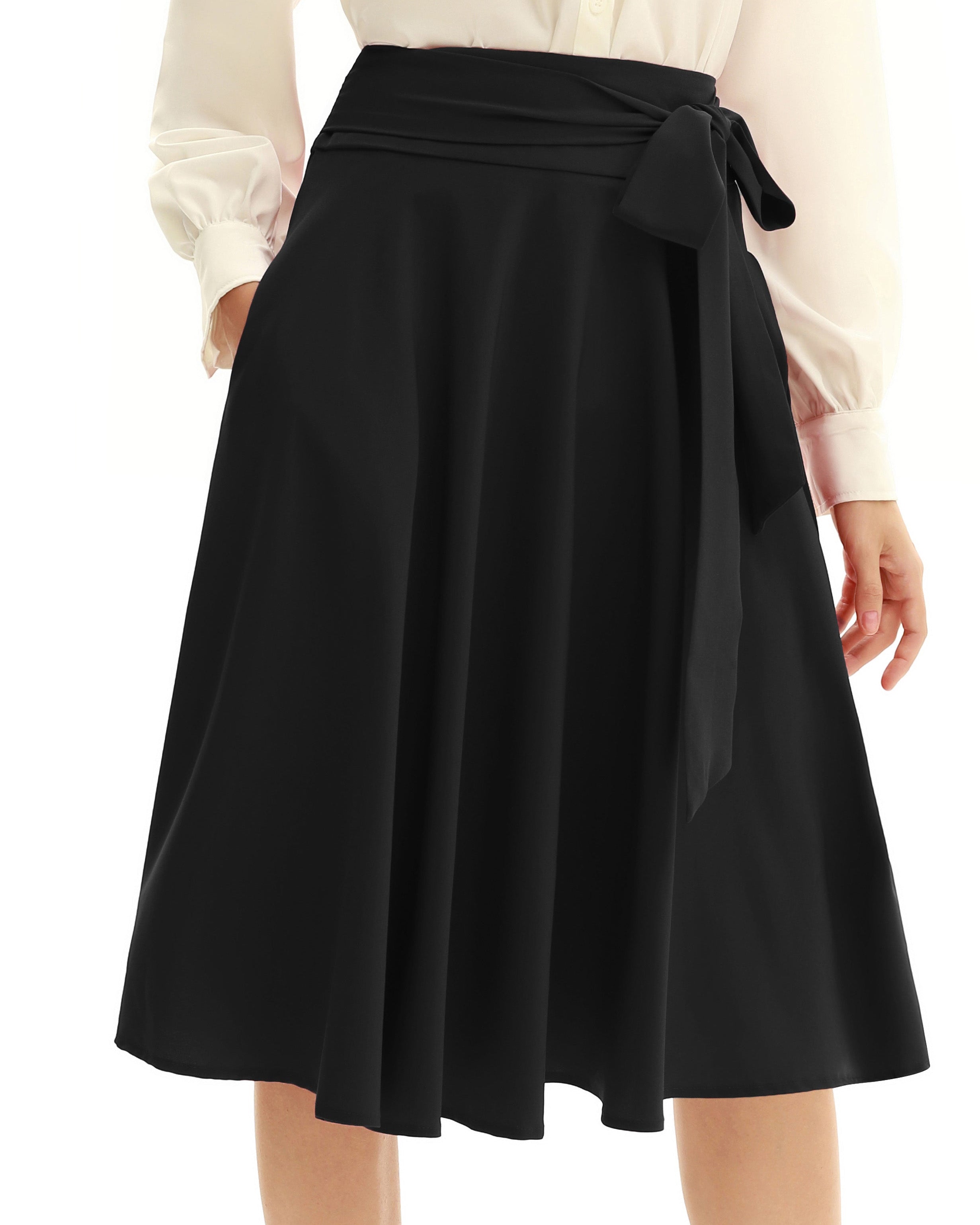 belle poque Women's High Waist A-Line Pockets Skirt Skater Flared Midi Skirt