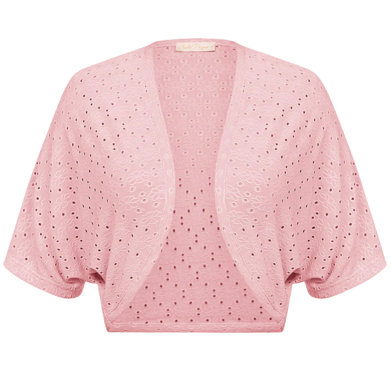 belle poque Vintage Open Front Bolero Shrug Batwing Short Sleeve Light Pink
