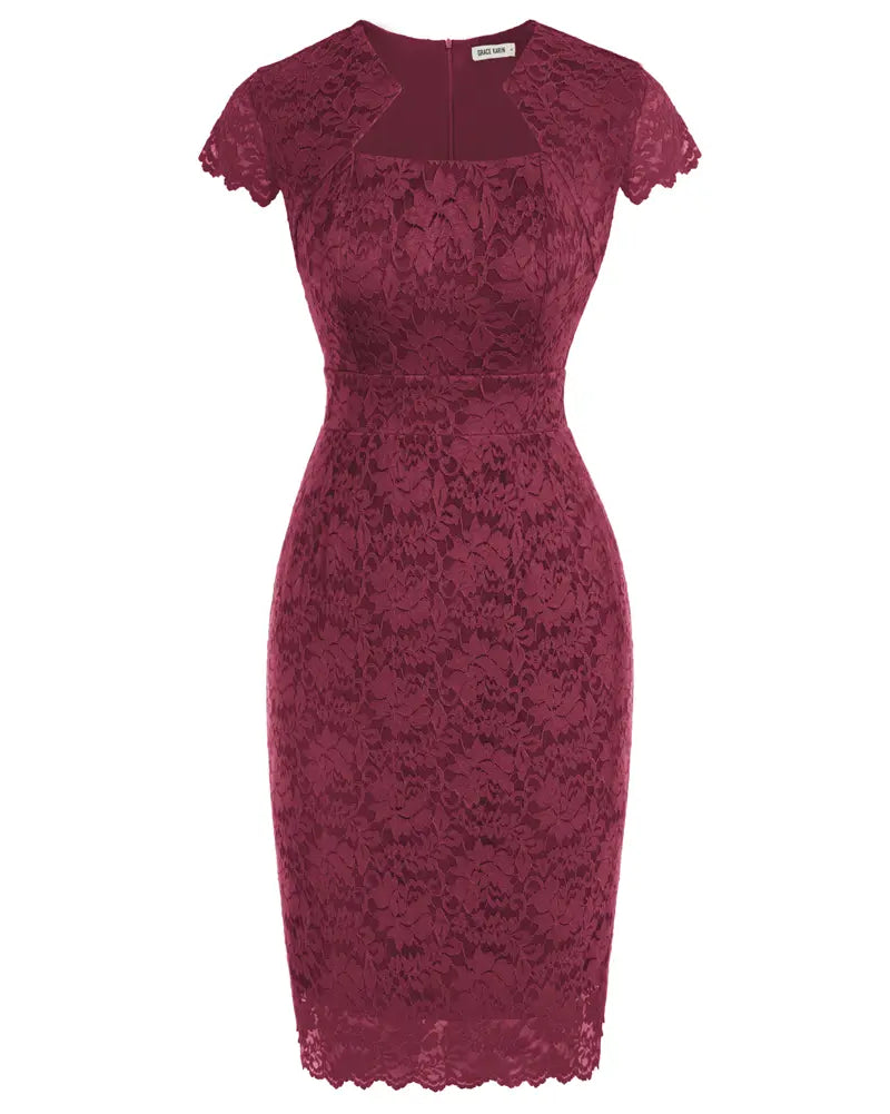 belle poque Cocktail Dress for Women Lace Dress for Wedding Guest Business Casual Dresses Wine red