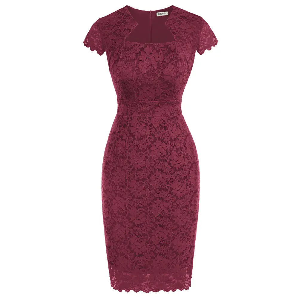 belle poque Cocktail Dress for Women Lace Dress for Wedding Guest Business Casual Dresses Wine red