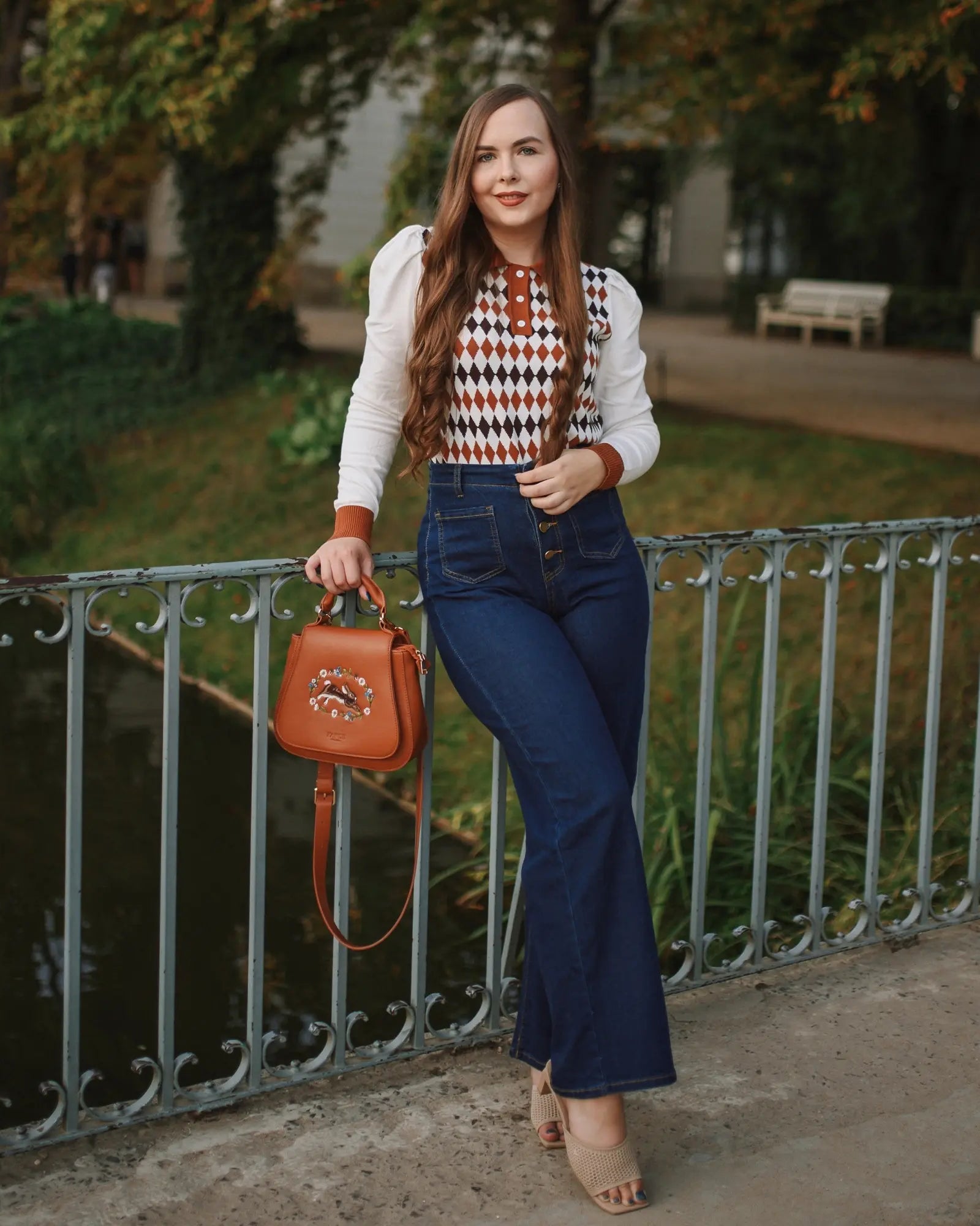 belle poque Vintage Straight Leg High Waisted Elastic Waist Multi-Pocket Flare Denim Pants