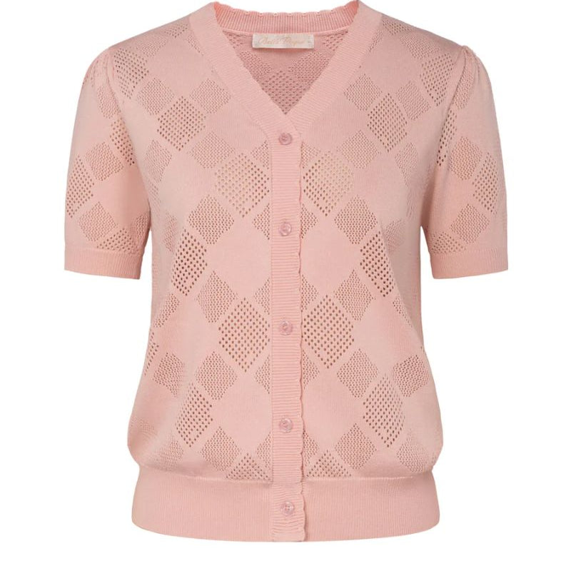belle poque Summer Short Sleeve Lightweight Cardigan V Neck Button Sweater Light Pink