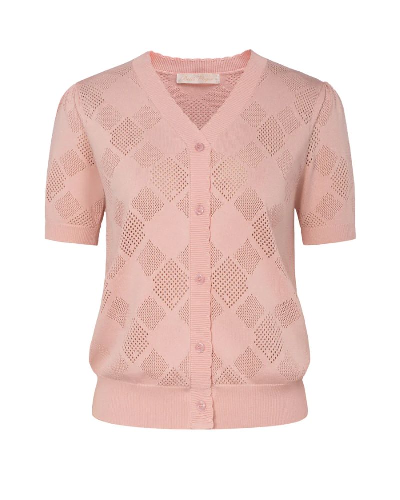 belle poque Summer Short Sleeve Lightweight Cardigan V Neck Button Sweater Light Pink