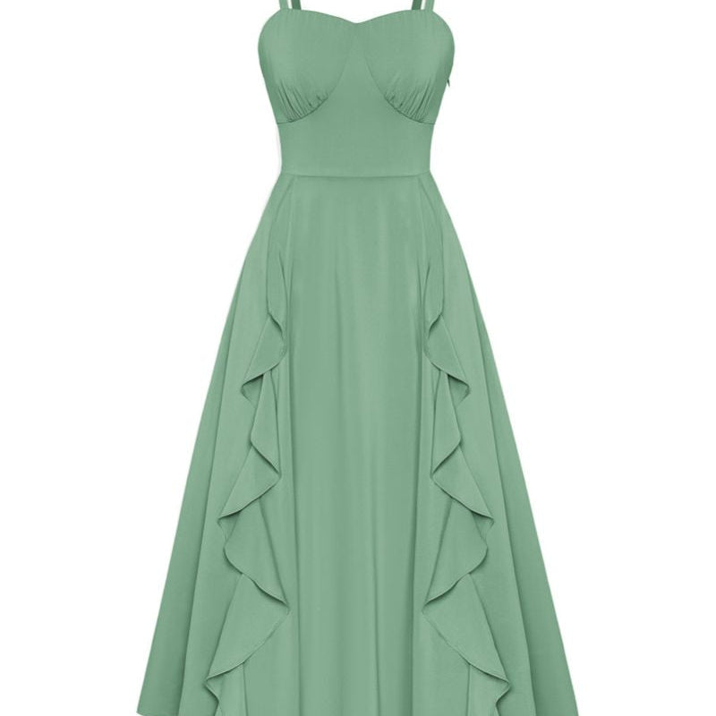 belle poque Sun Slip Dresses for Women Boho Maxi Dresses Casual Spaghetti Ruffle Dress Green