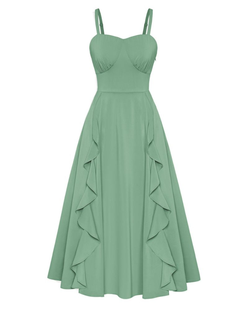 belle poque Sun Dresses for Women 2025 Boho Midi Fairy Wedding Guest Dresses Green