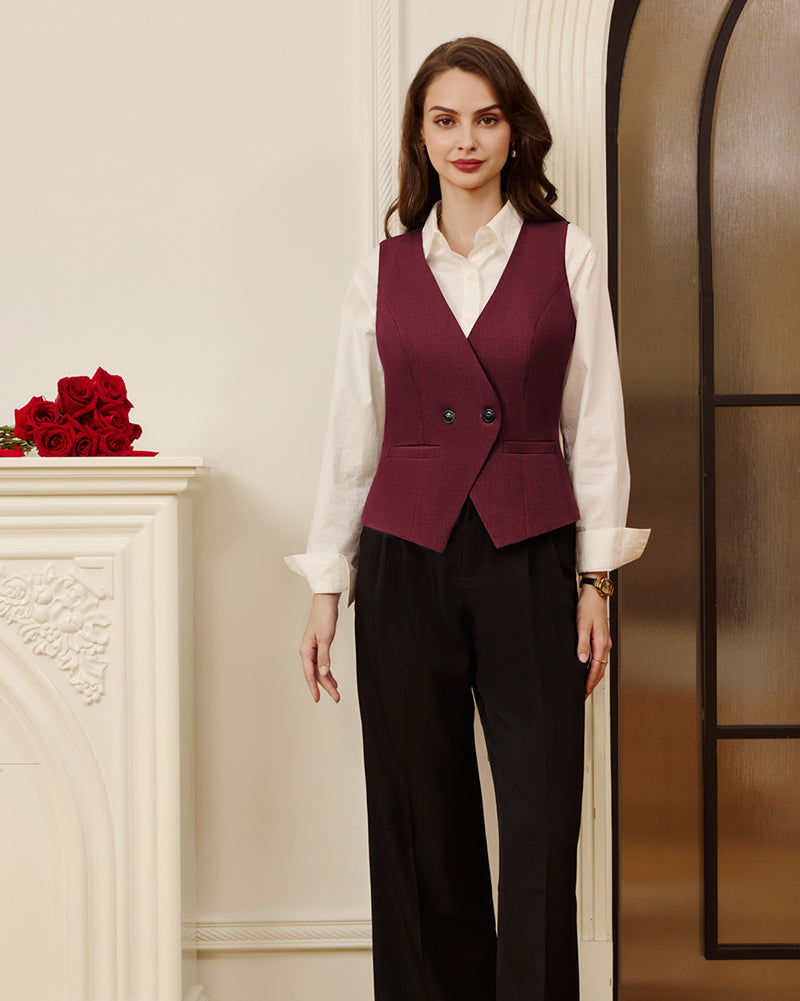 belle poque Women Handkerchief Hem Vest Coat Surplice V-Neck Slit Back Waistcoat