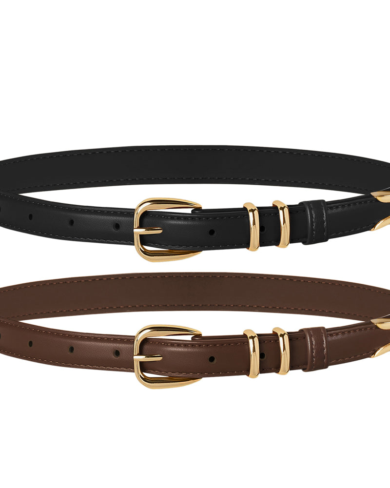 belle poque Women 2pcs Classic Buckle Waist Belt Ladies Polyurethane Leather Narrow Belt SET1