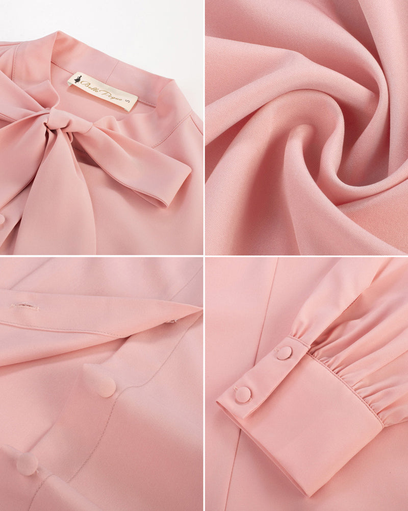 belle poque Women's Bow Tie Neck Blouse Button Down Shirt for Work Office Casual