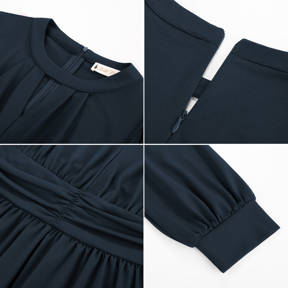 belle poque Women Retro Defined Waist Tops Long Lantern Sleeve Crew Neck Pullover Tops