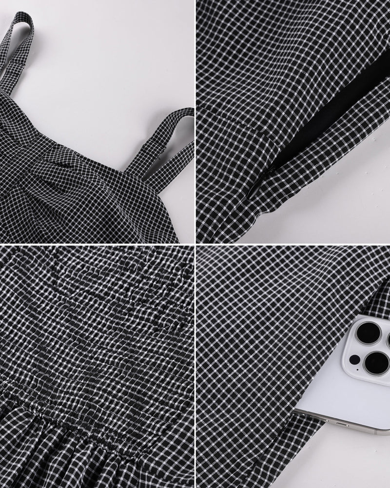 belle poque 1950s Vintage Gingham Dress for Women Sweetheart Neckline Dresses with Pockets