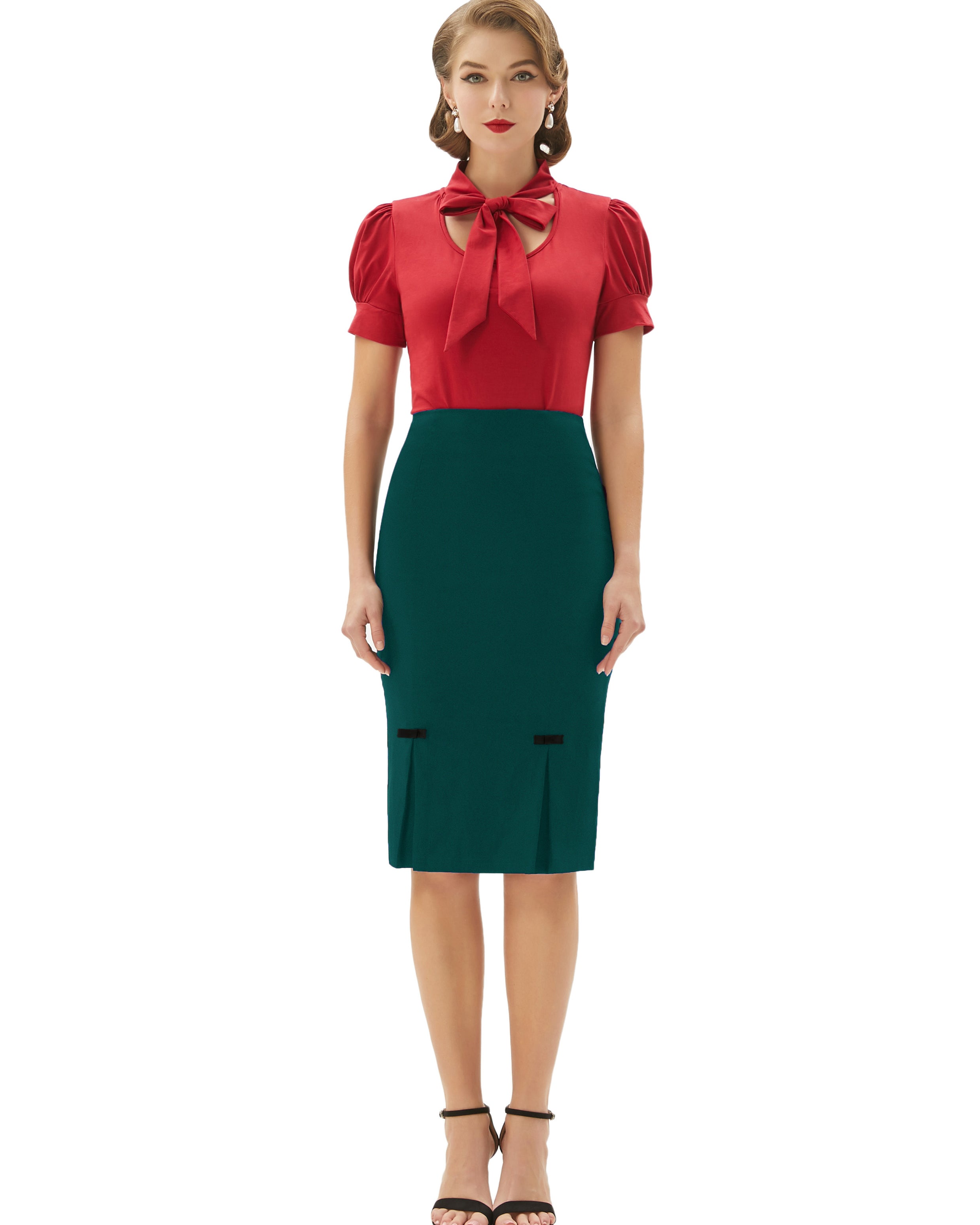belle poque Vintage Bow-Knot Decorated Hips-Wrapped Bodycon Pencil Skirt
