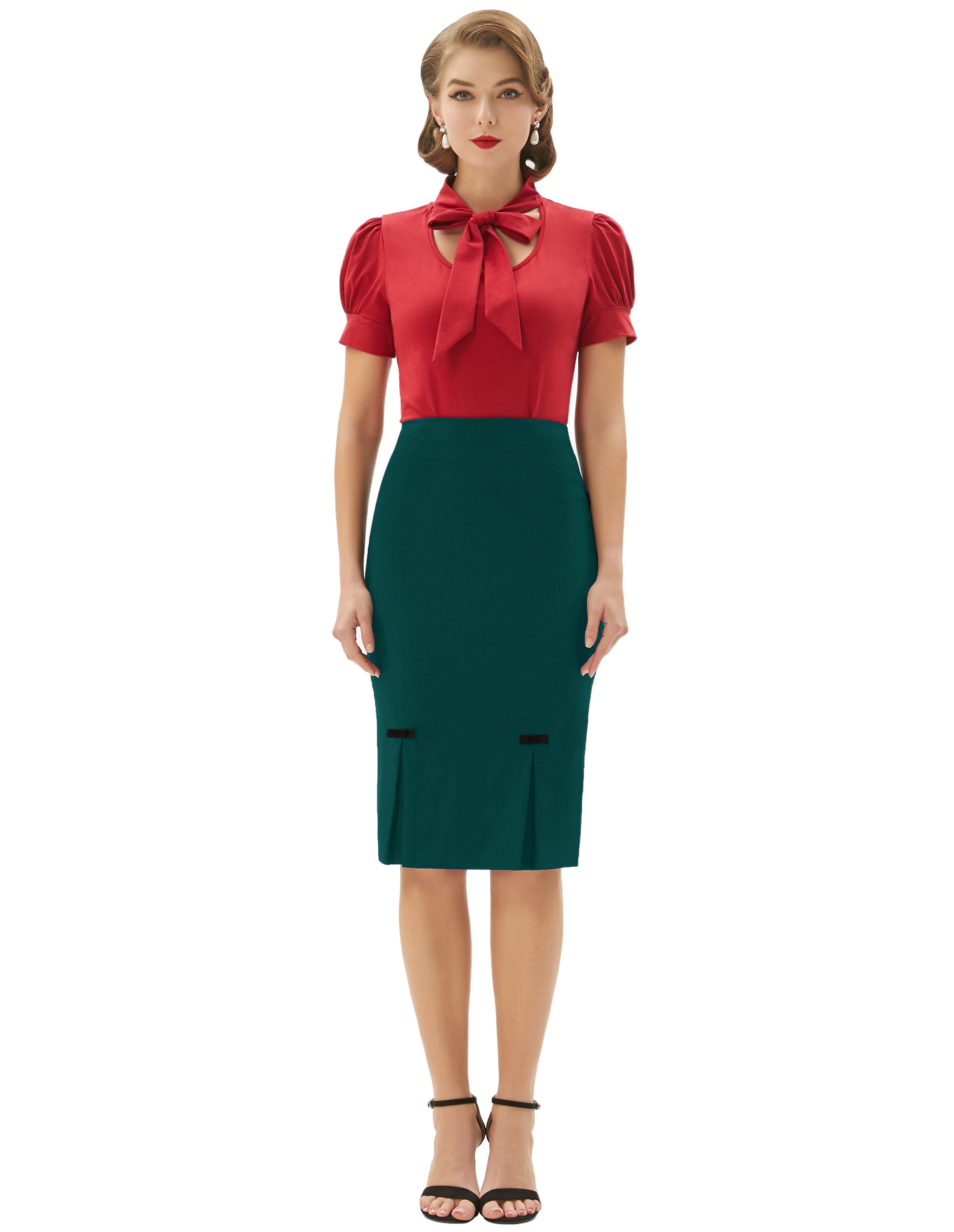 belle poque Vintage Bow-Knot Decorated Hips-Wrapped Bodycon Pencil Skirt