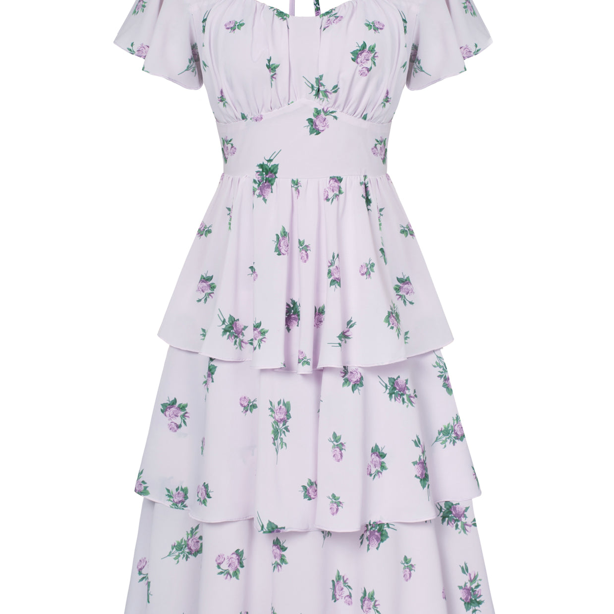 belle poque Floral Print Tiered Ruffle Dress 2026 Summer Vintage A-line Swing Midi Dress Purple