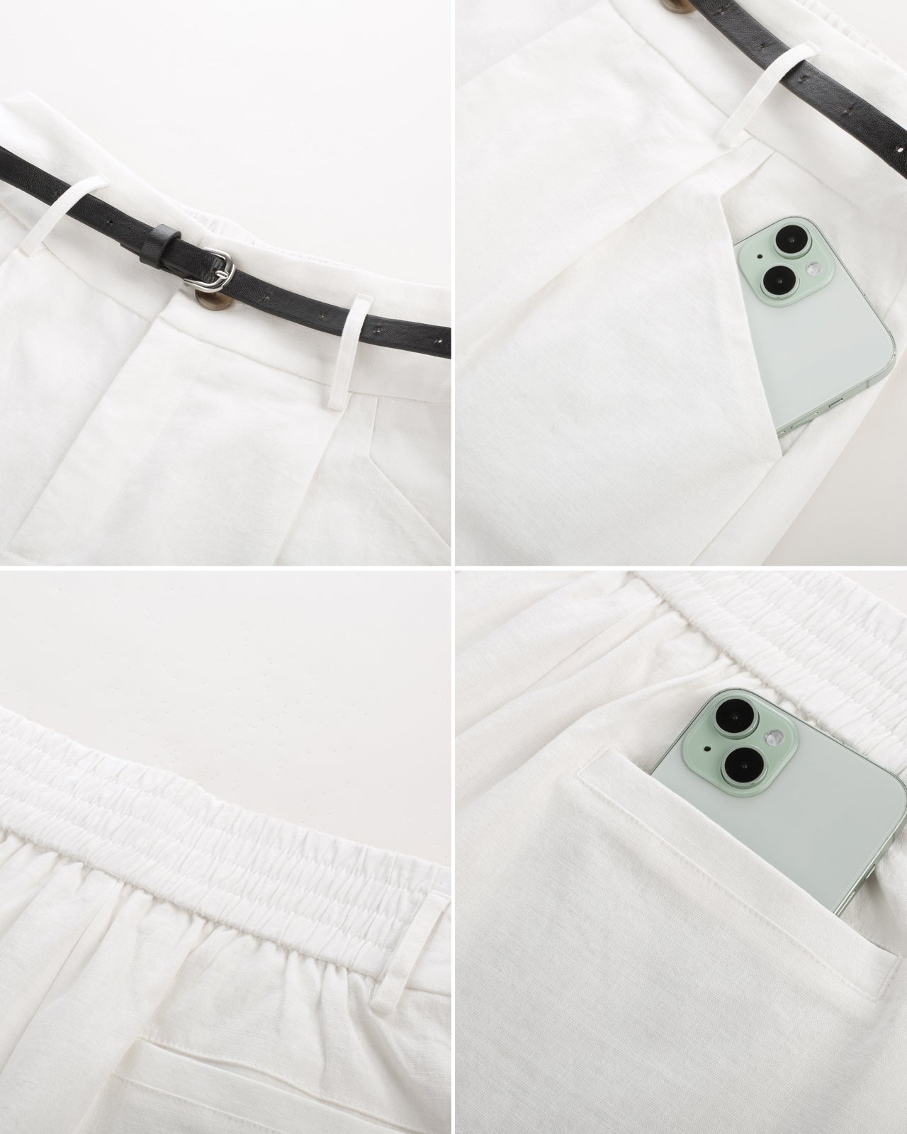 belle poque Elastic Waist Fold-up Leg Opening Cotton Shorts with Belt