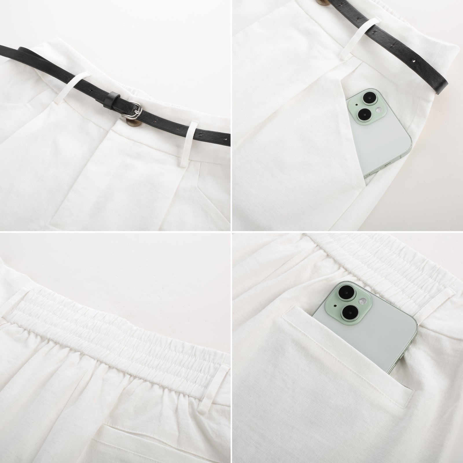 belle poque Elastic Waist Fold-up Leg Opening Cotton Shorts with Belt