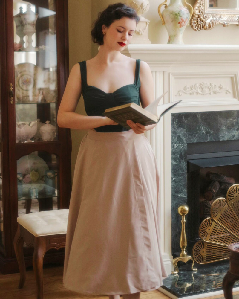 belle poque Vintage Skirts with Side Slit High Waisted Midi A-Line Flowy Skirts with Pockets