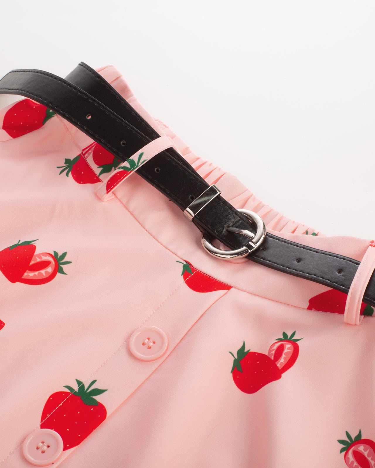 belle poque Swing Skirt with Belt Elastic High Waist Buttons Decorated Skirt