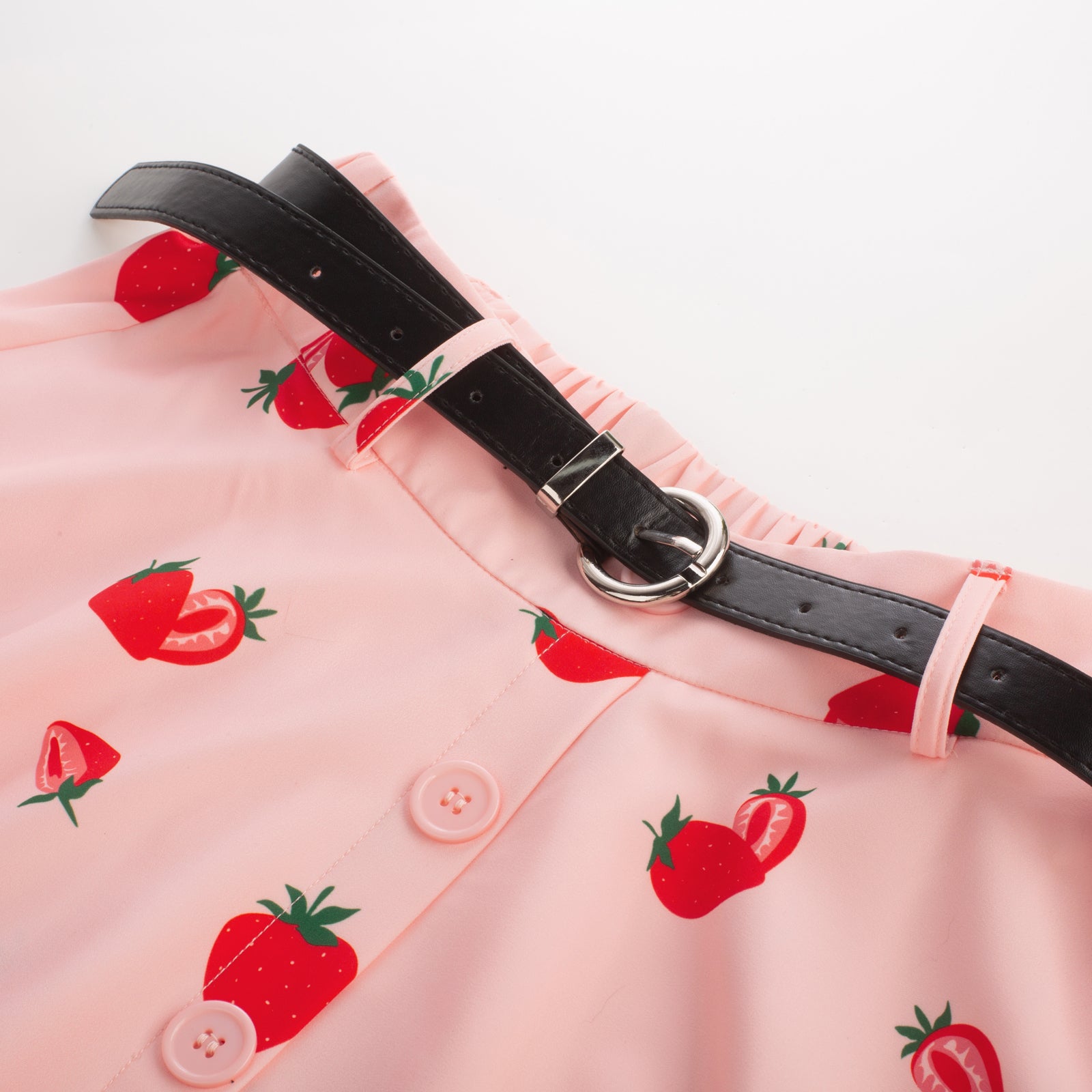 belle poque Swing Skirt with Belt Elastic High Waist Buttons Decorated Skirt