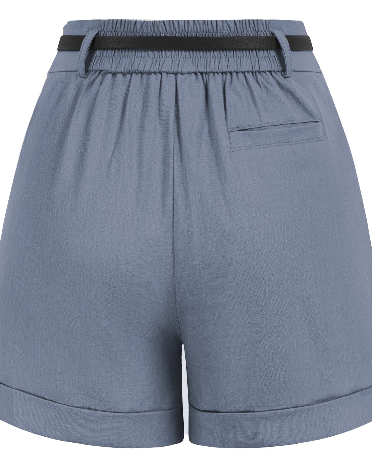 belle poque Elastic Waist Fold-up Leg Opening Cotton Shorts with Belt