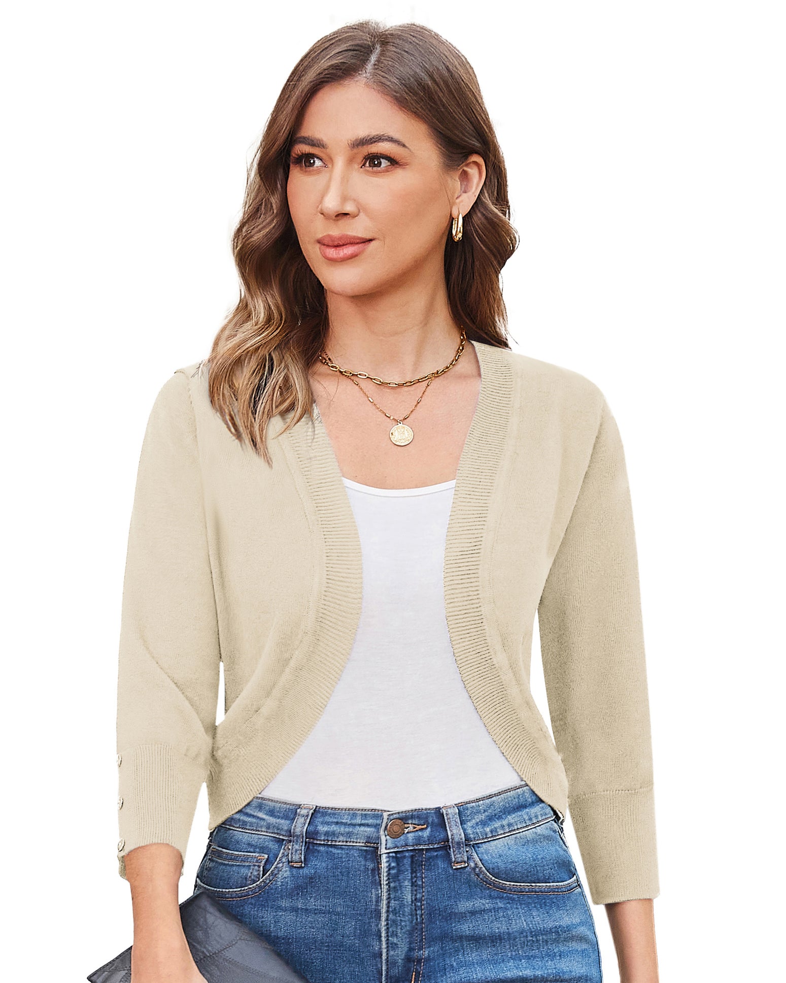 belle poque 3/4 Sleeve Bolero Shrug Open Front Knit Cropped Cardigan Sweater