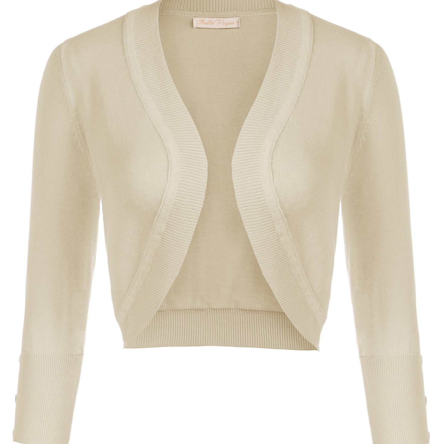 belle poque 3/4 Sleeve Bolero Shrug Open Front Knit Cropped Cardigan Sweater Beige