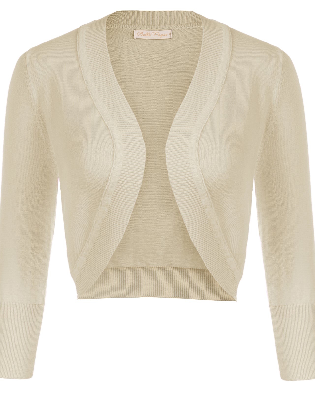 belle poque 3/4 Sleeve Bolero Shrug Open Front Knit Cropped Cardigan Sweater Beige