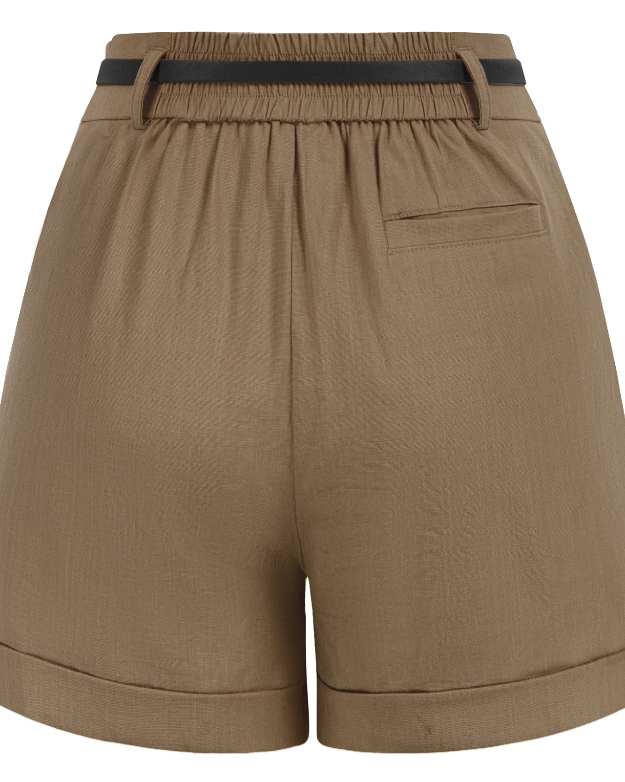 belle poque Elastic Waist Fold-up Leg Opening Cotton Shorts with Belt