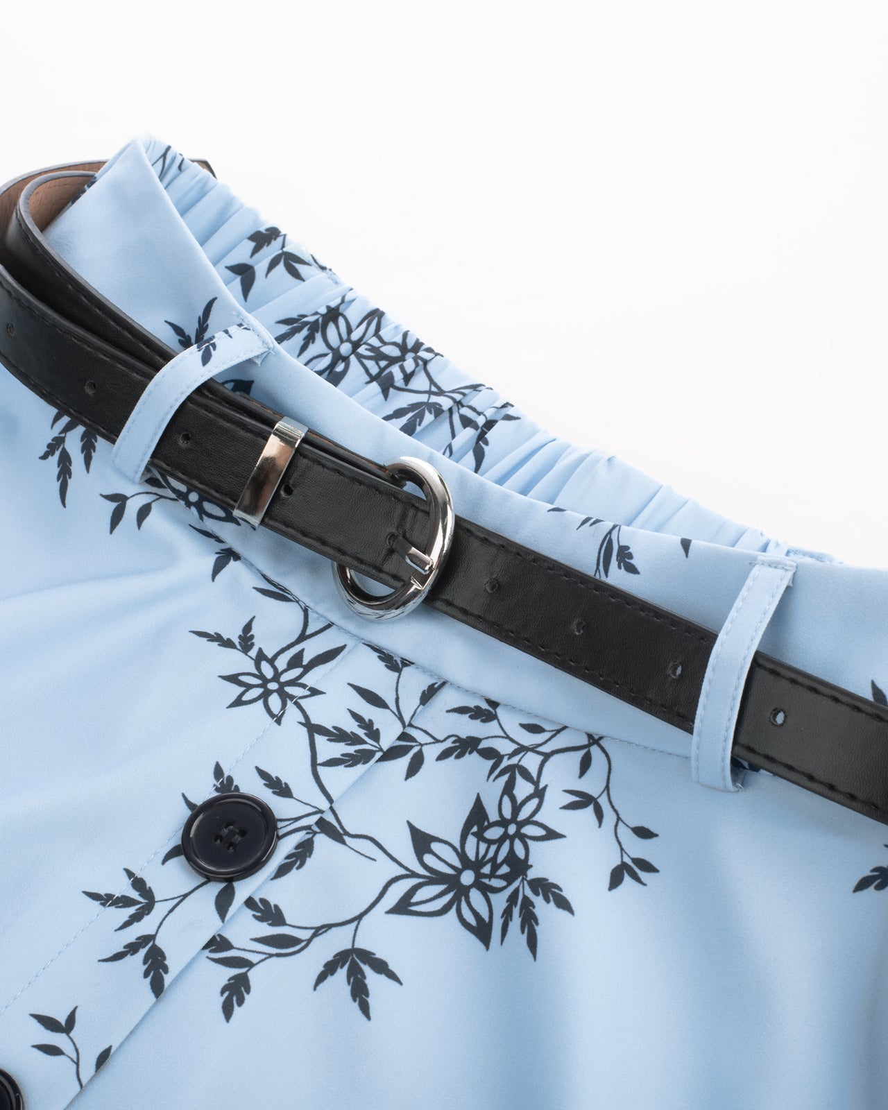 belle poque Swing Skirt with Belt Elastic High Waist Buttons Decorated Skirt