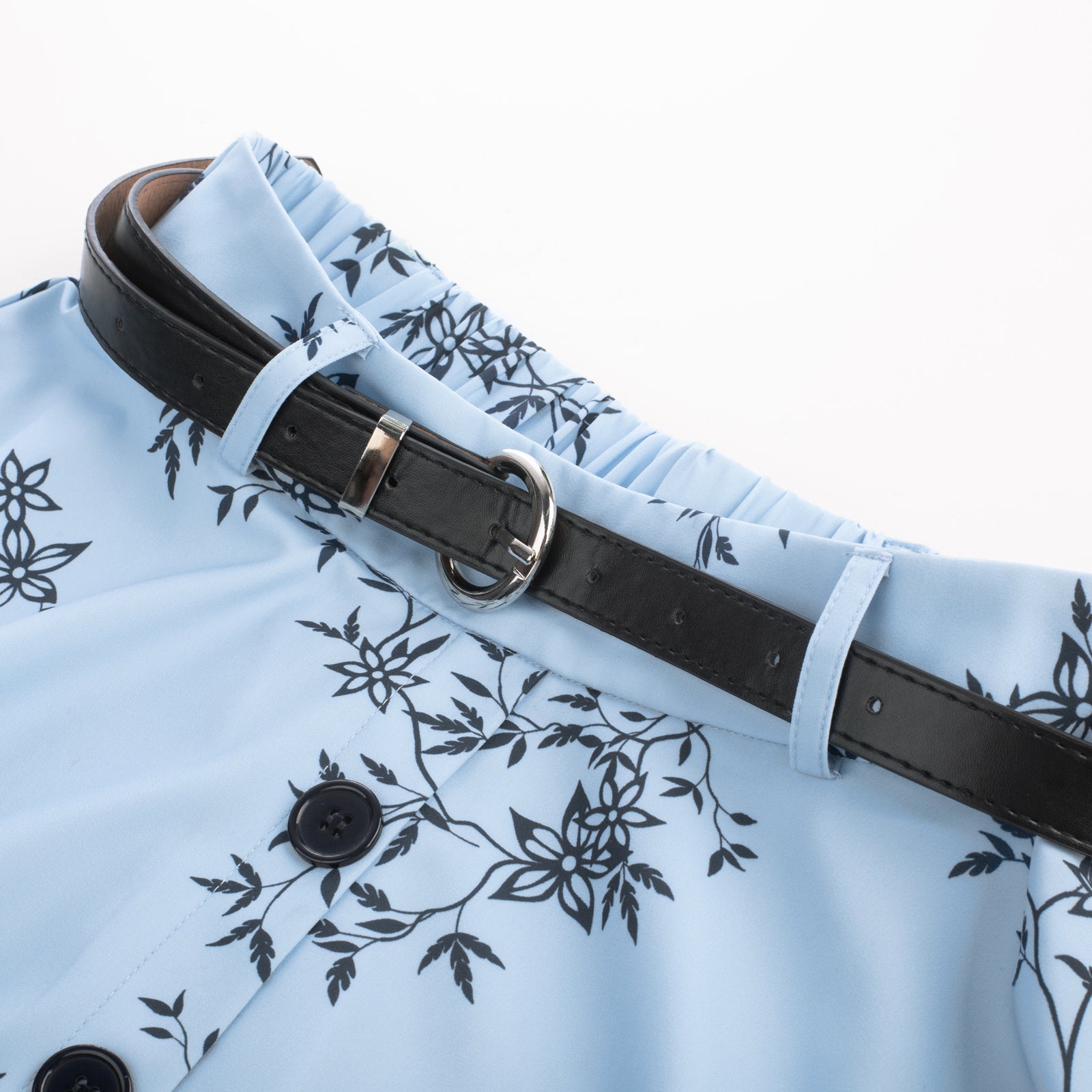 belle poque Swing Skirt with Belt Elastic High Waist Buttons Decorated Skirt