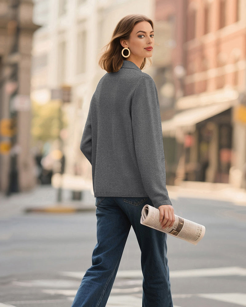 belle poque Vintage Cardigan Sweater Blazer V Neck Shawl Lapel Collar with Pockets