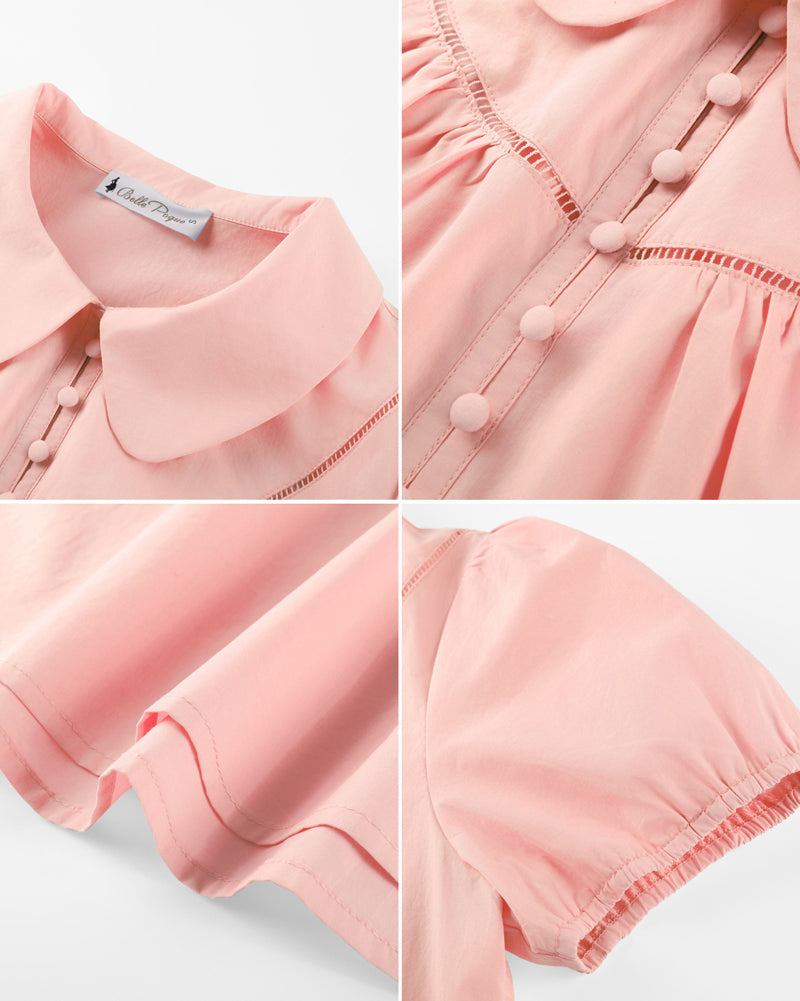 belle poque 2026 Puff Sleeve Cotton Blouses for Women Peter Pan Collar Dressy Work Shirts