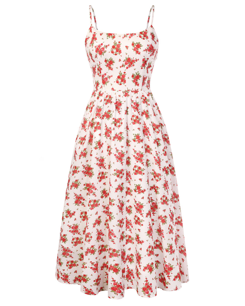 belle poque Floral Dress for Women 2026 Summer Sleeveless Midi A-line Beach Sundresses Red