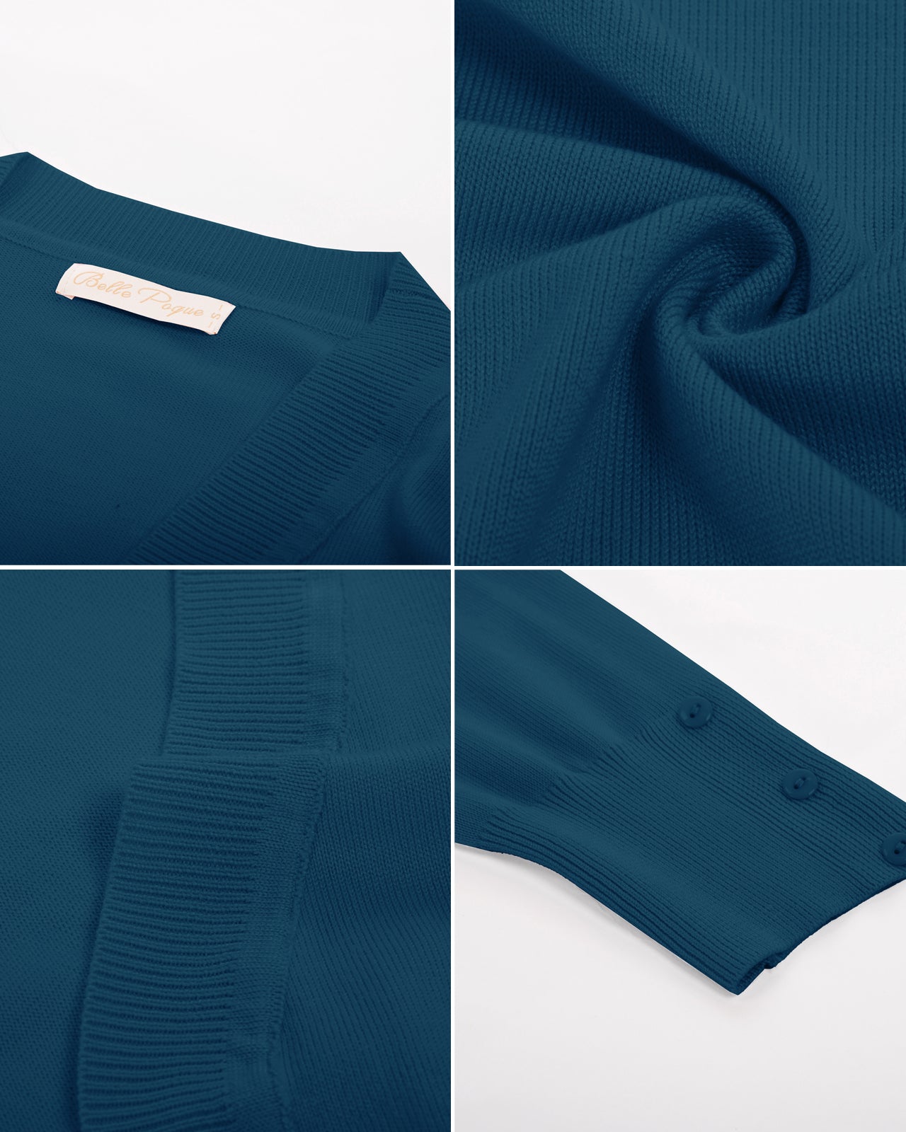 belle poque 3/4 Sleeve Bolero Shrug Open Front Knit Cropped Cardigan Sweater