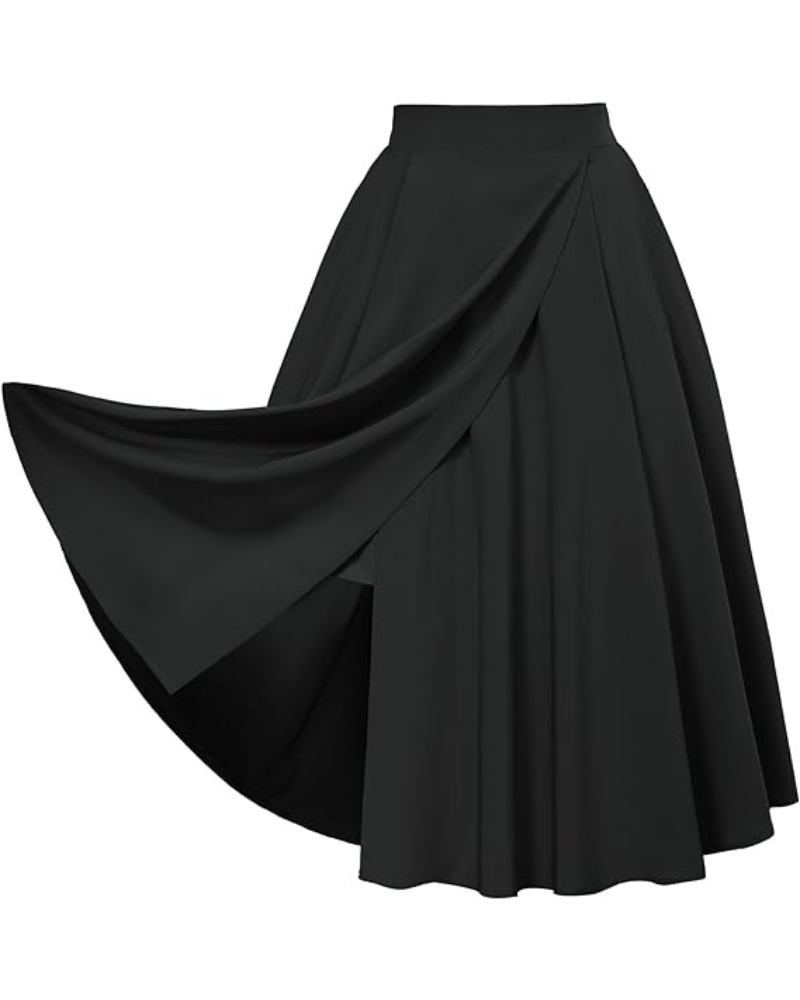 belle poque Vintage Skirts with Side Slit High Waisted Midi A-Line Flowy Skirts with Pockets Black