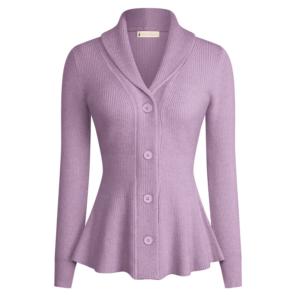 belle poque Vintage Cardigan Sweater Shawl Lapel Button Down Sweater Outwear Coat Purple
