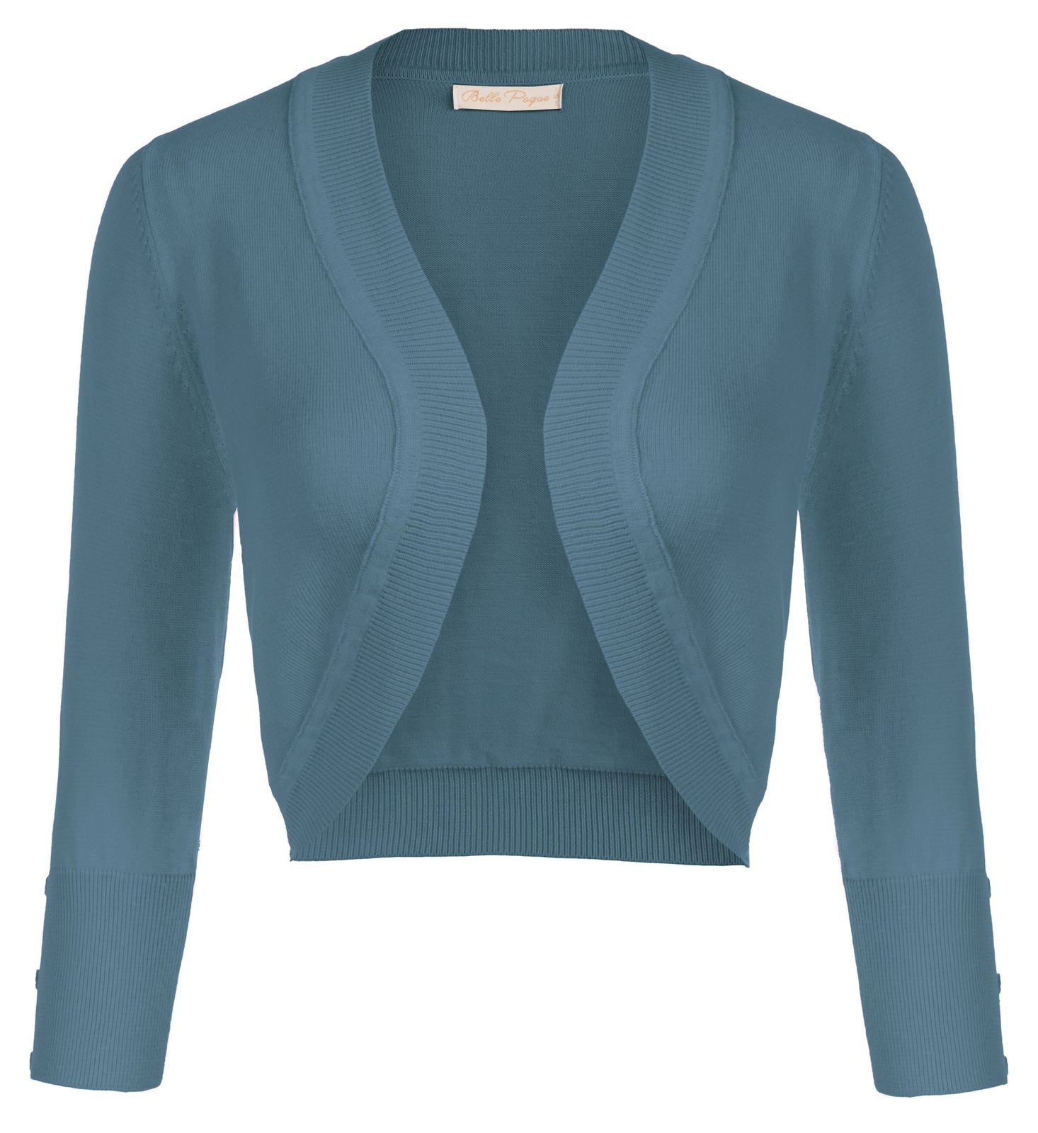 belle poque 3/4 Sleeve Bolero Shrug Open Front Knit Cropped Cardigan Sweater Light Blue