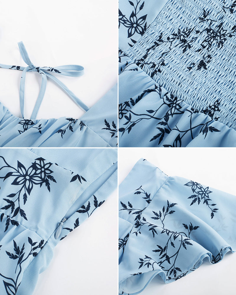 belle poque Floral Print Tiered Ruffle Dress 2026 Summer Vintage A-line Swing Midi Dress