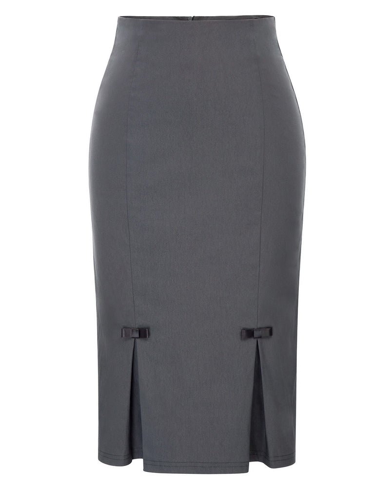 belle poque Vintage Bow-Knot Decorated Hips-Wrapped Bodycon Pencil Skirt Dark Gray